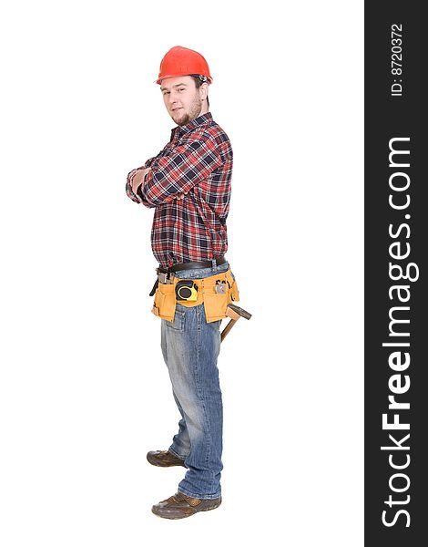 Worker with tools. over white background