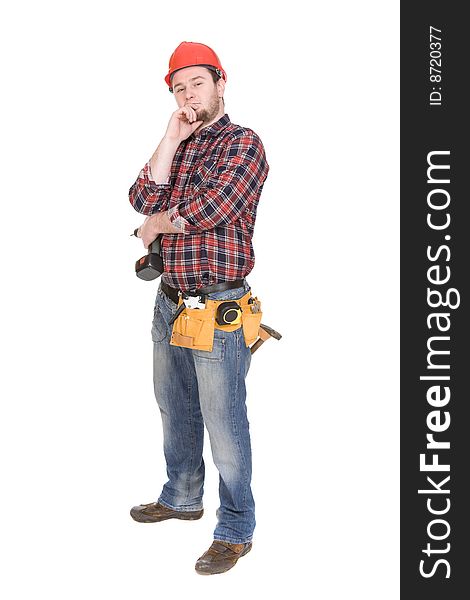 Worker with tools. over white background