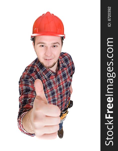 Worker with tools. over white background