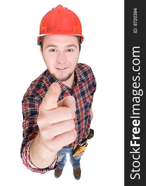 Worker with tools. over white background