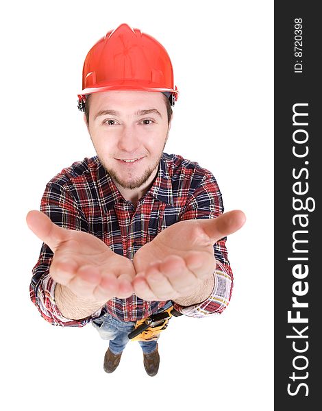 Worker with tools. over white background