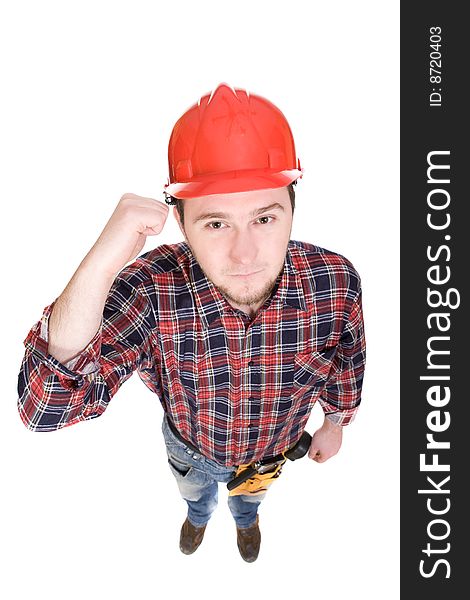 Worker with tools. over white background