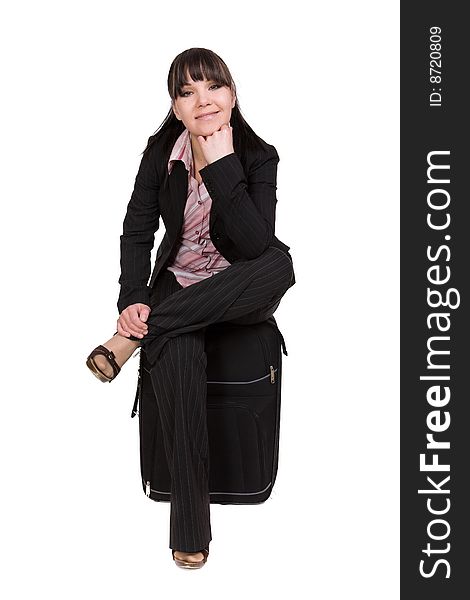 Attractive businesswoman traveling with suitcase. Attractive businesswoman traveling with suitcase