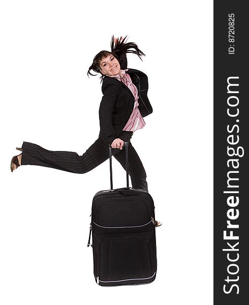 Attractive businesswoman traveling with suitcase. Attractive businesswoman traveling with suitcase