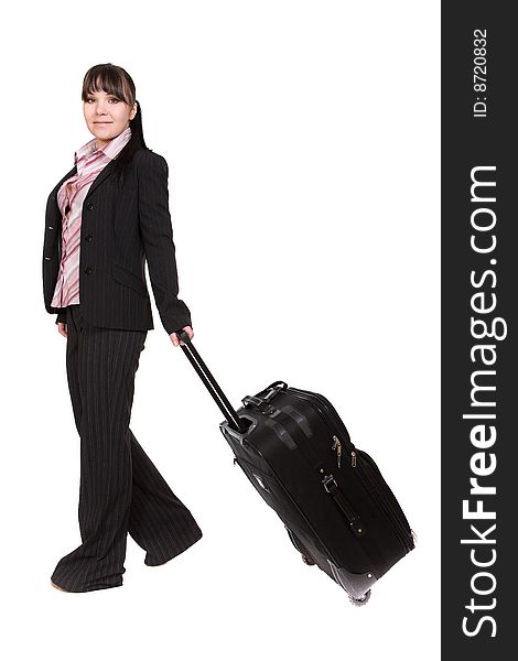 Attractive businesswoman traveling with suitcase. Attractive businesswoman traveling with suitcase