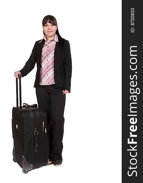 Attractive businesswoman traveling with suitcase. Attractive businesswoman traveling with suitcase