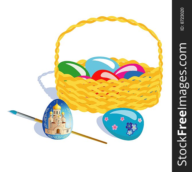 Vector illustration with basket and easter egges