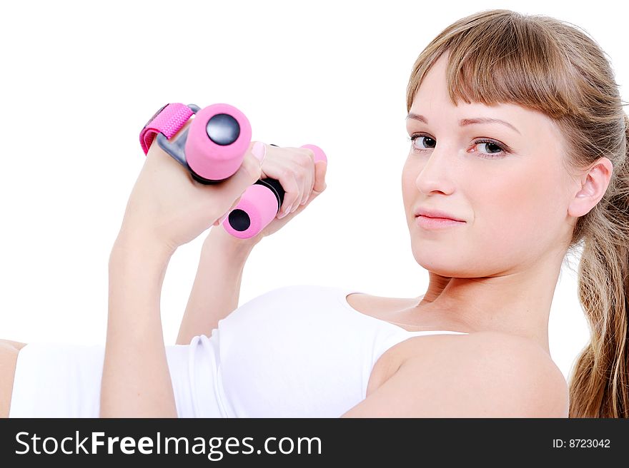 Beautiful Woman With Dumbbells In Her Hands