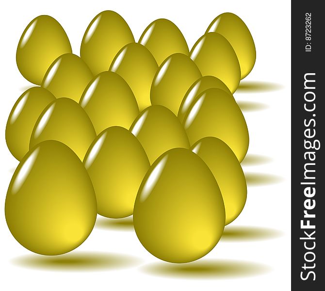 Vector drawing of golden Easter eggs