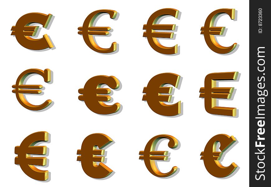 3d euro currency brown,orange isolated on white