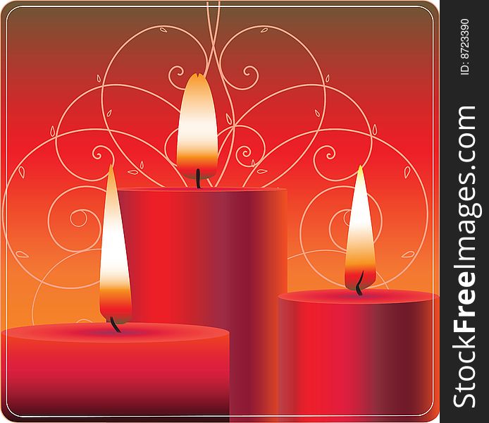 Three candles on heat background for romantic of the evening