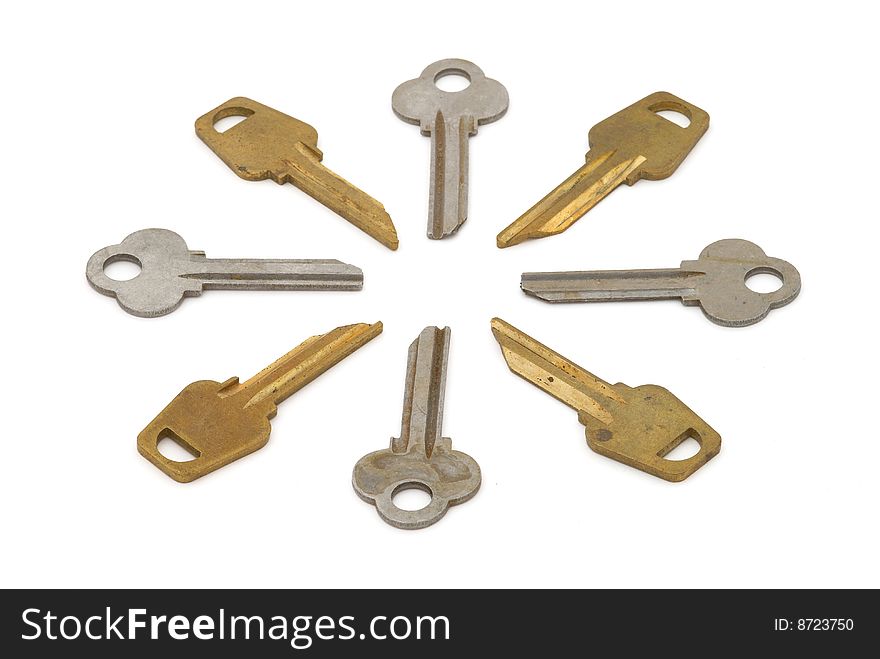 Metal keys on the white background