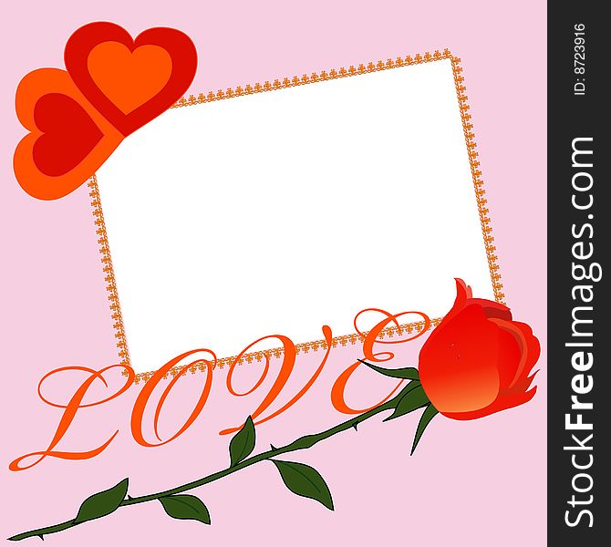 Vector illustration with rose and hearts. Vector illustration with rose and hearts