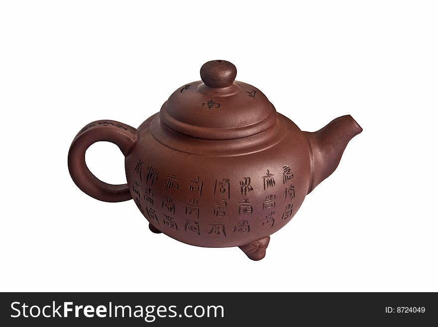 Ceramic chinese teapot on the white background