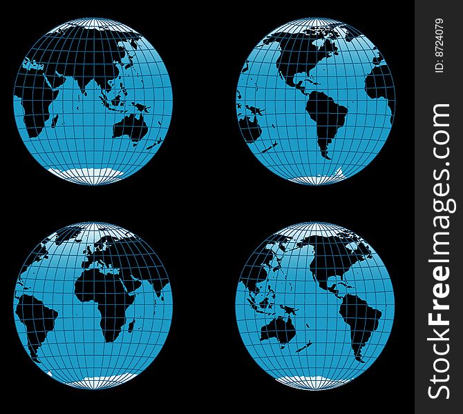 Vector illustration with four globes