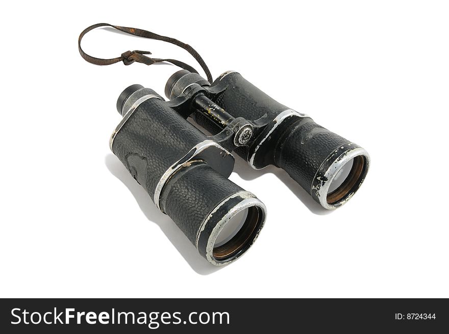 The old Black Binoculars on a white background