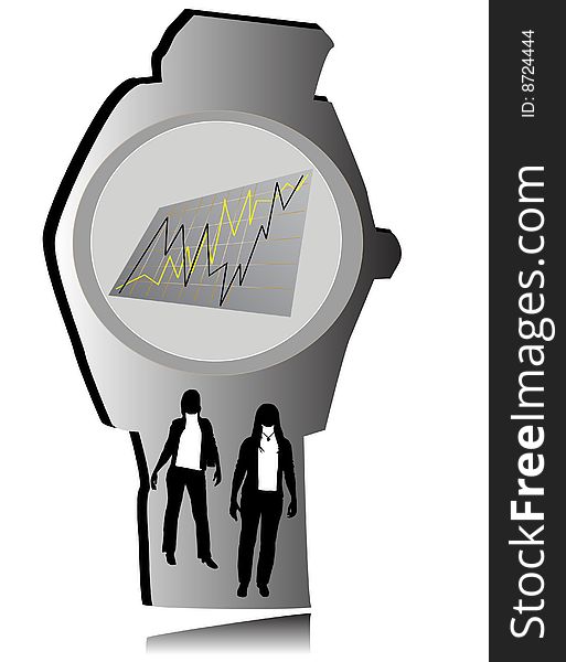 Watch with statistics and business silhouettes