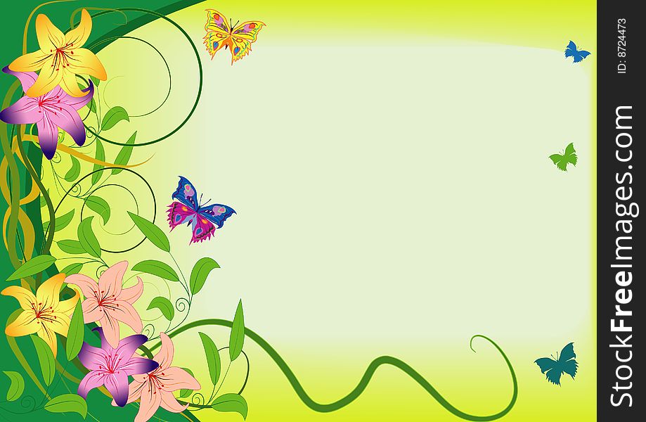 Vector illustration with flower and butterfly. Vector illustration with flower and butterfly