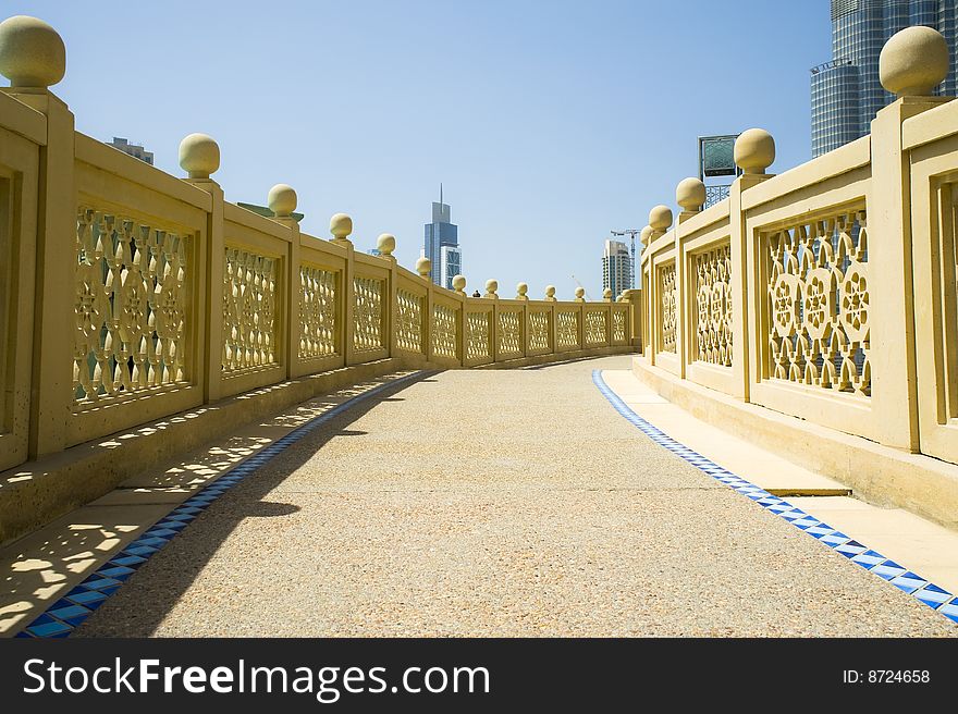 Bridge over river in downtown burj dubai. Bridge over river in downtown burj dubai