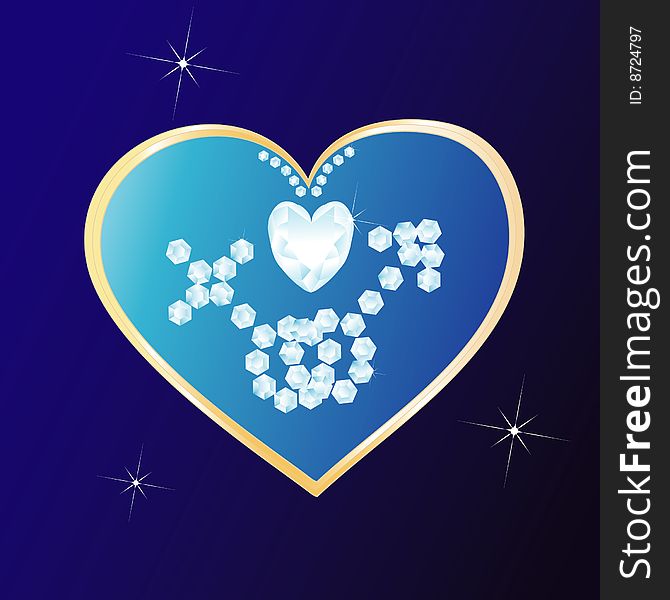 Vector illustration with blue heart and diamond. Vector illustration with blue heart and diamond