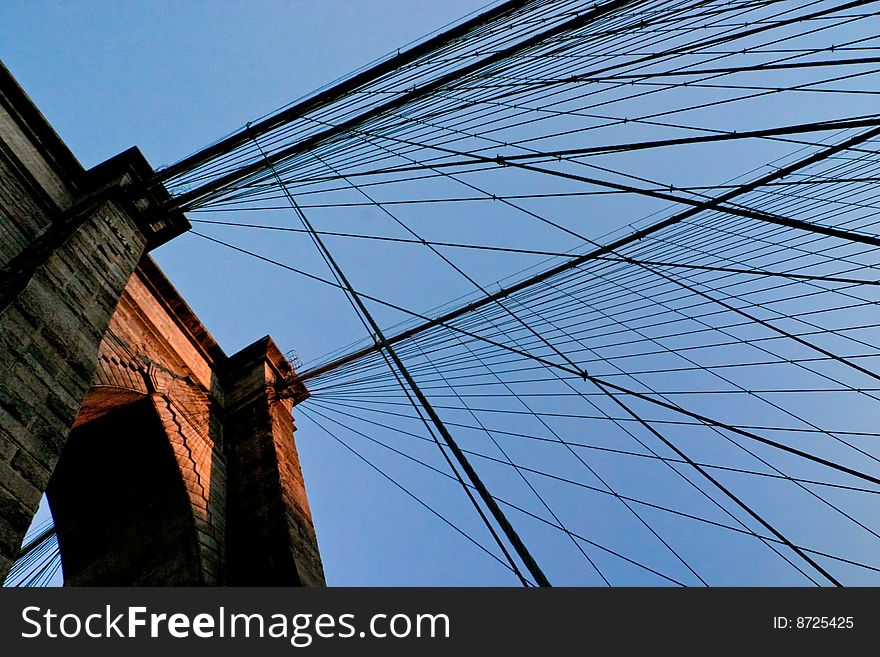 Support arch and cables on the Brooklyn Bridge. Support arch and cables on the Brooklyn Bridge.