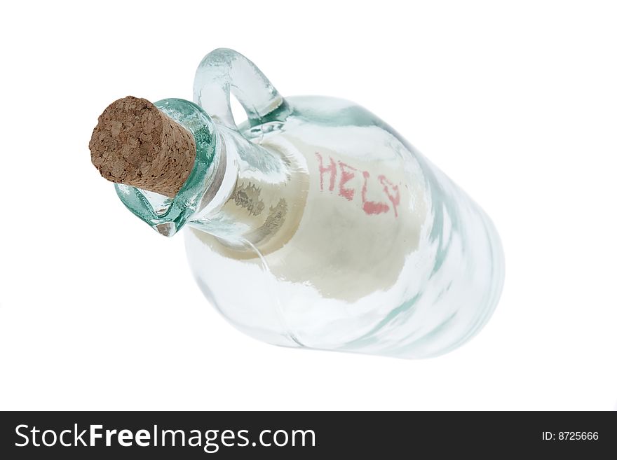 Message in a bottle, isolate against a white background