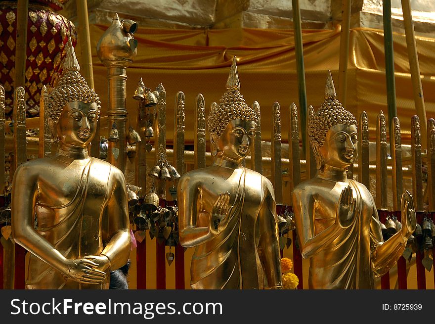 Three Golden Buddhas in row. Three Golden Buddhas in row