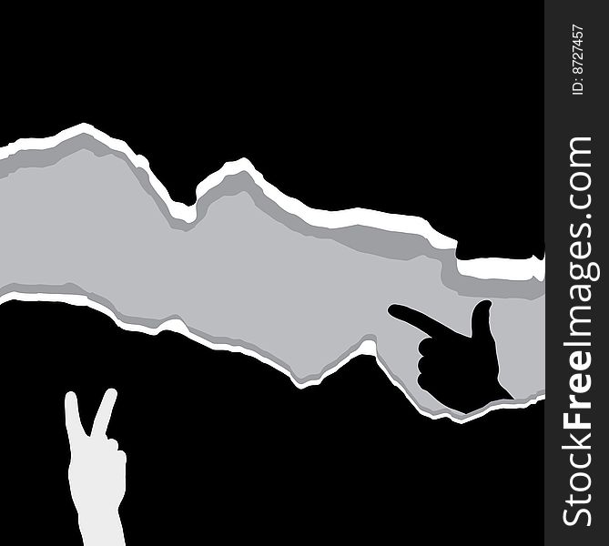 Black silhouette hand and paper, background vector