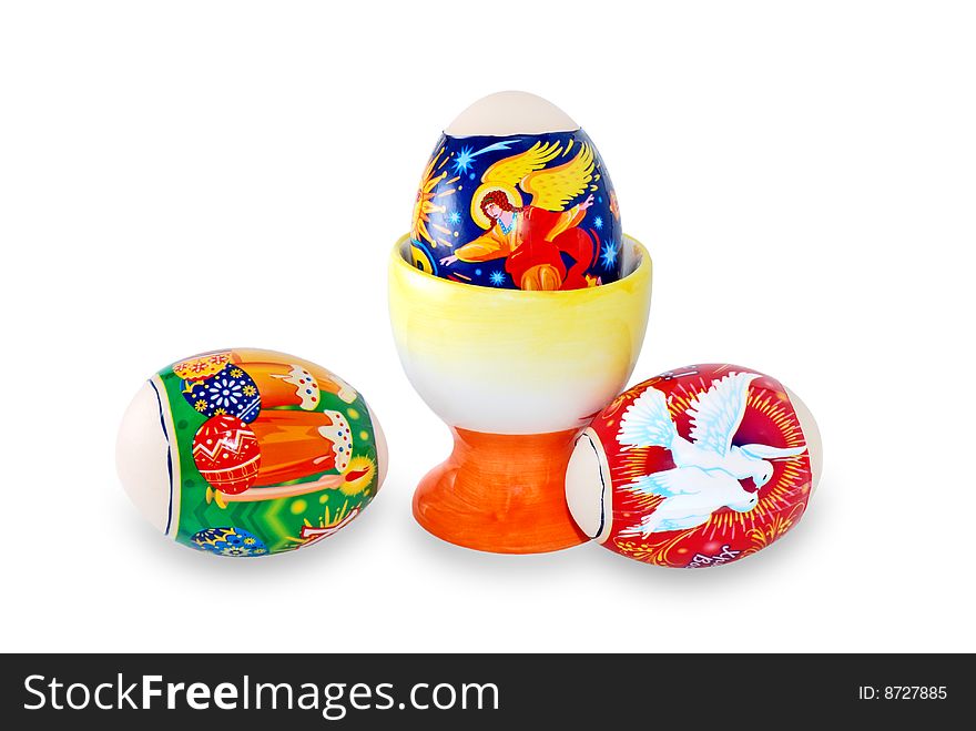 Easter eggs are photographed on a white background