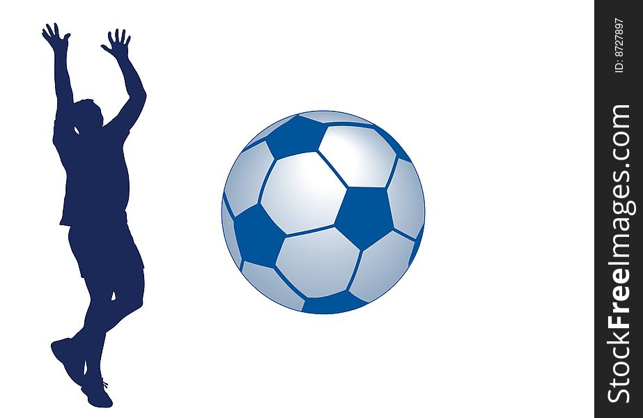 Sportsman, ball and stars on blue background, vector