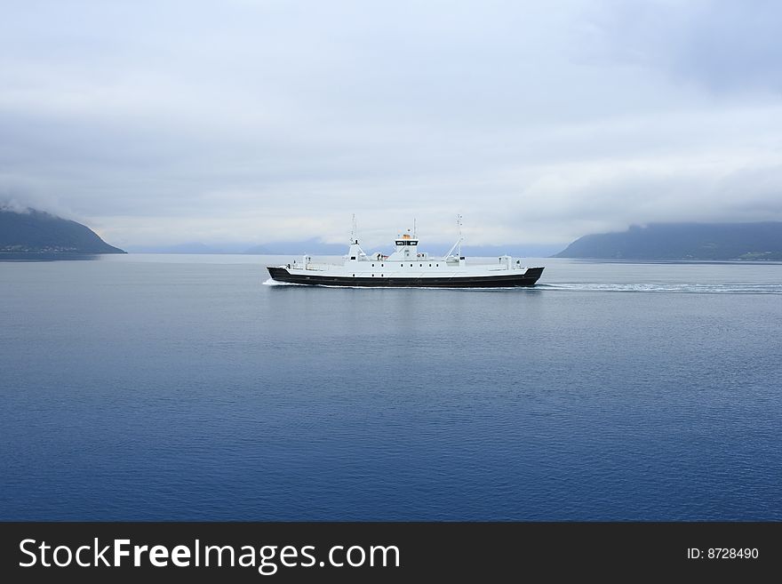 Old norway ship in ocean fjord. Old norway ship in ocean fjord