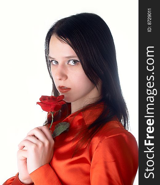 Portrait of the beautiful sexual girl in red. Portrait of the beautiful sexual girl in red