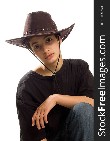 Boy wearing an original cowboy hat