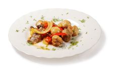 Savory Mushrooms With Pieces Of Onion, Tomatoes Royalty Free Stock Photo