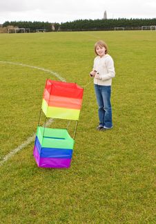 Girl With Box Kite Stock Images