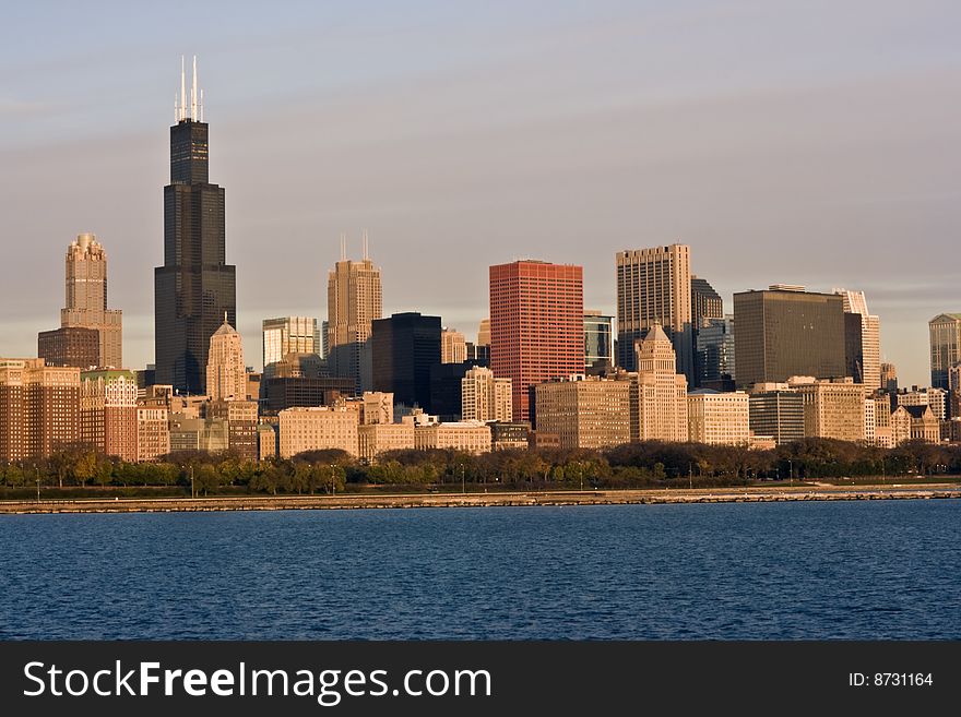 Morning panorama of Chicago, IL.