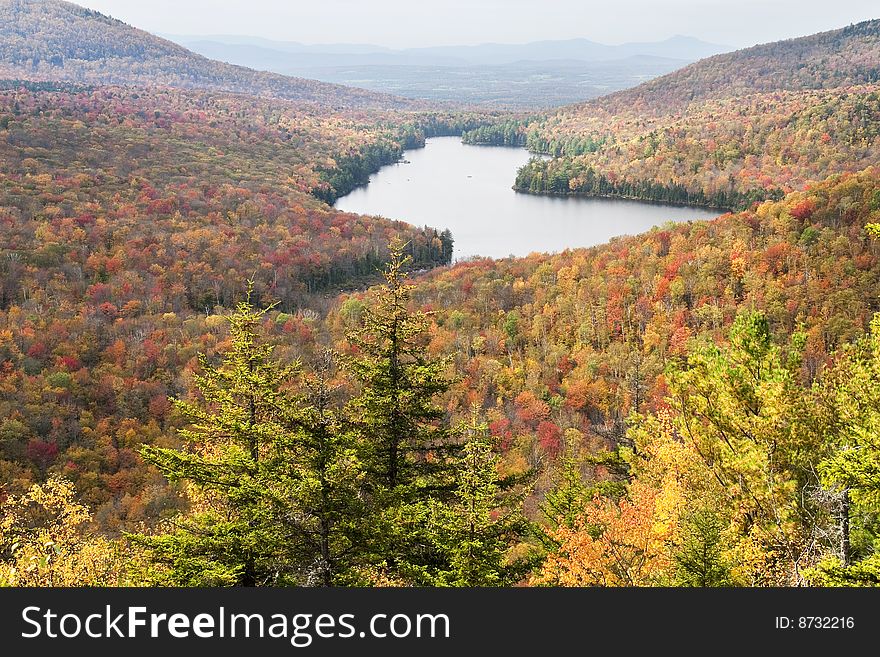 View of lake and fall foliage from Owls Head. View of lake and fall foliage from Owls Head