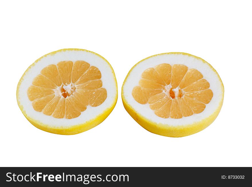 Juicy slices of grapefruits isolated on a white background. Juicy slices of grapefruits isolated on a white background.