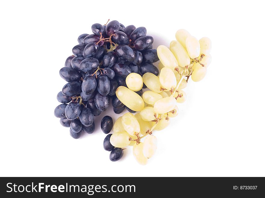 Black and green ripe grape isolated on white