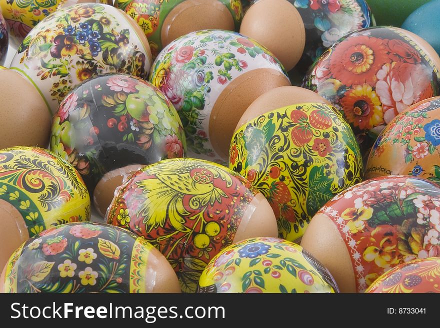 Many Decorated Different Easter Eggs