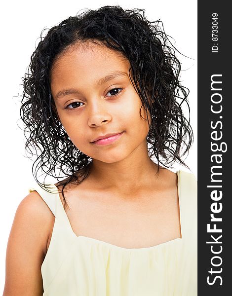 Close-up of a girl posing isolated over white