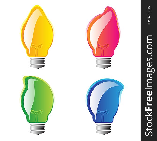 Set of colorful lightbulbs isolated on a white background as a set of 4. Set of colorful lightbulbs isolated on a white background as a set of 4