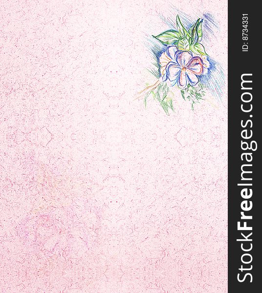 Appletree paper, pink texture paper with the picture of branch of flowering apple-tree. Much place is for inscriptions.