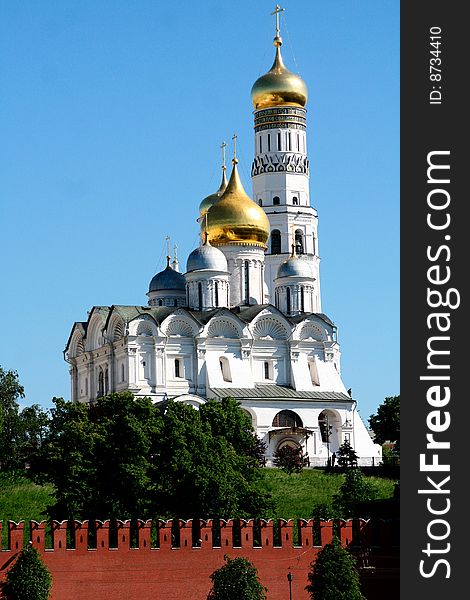 Domes of Christian church against the blue sky