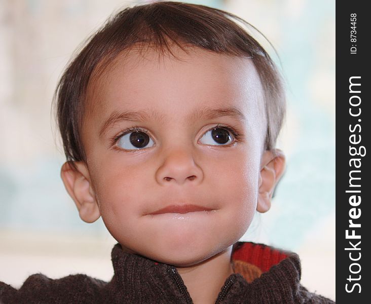 Portrait of a little boy curiously looking up. Portrait of a little boy curiously looking up