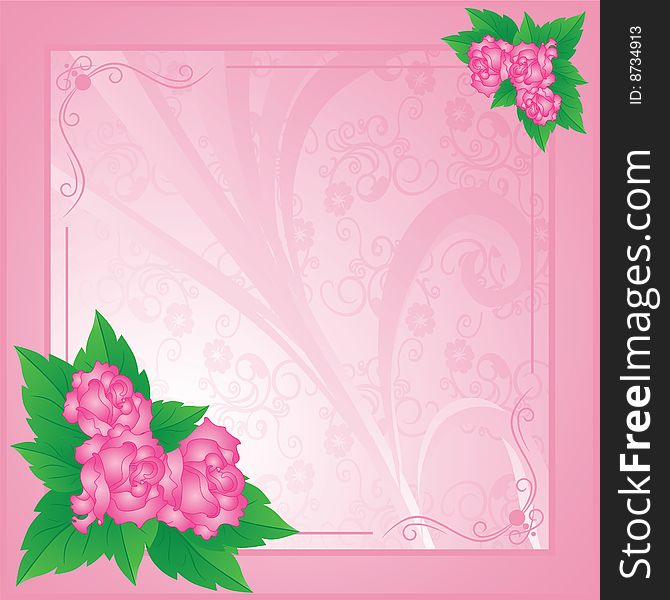 Card with roses on an abstract pink background