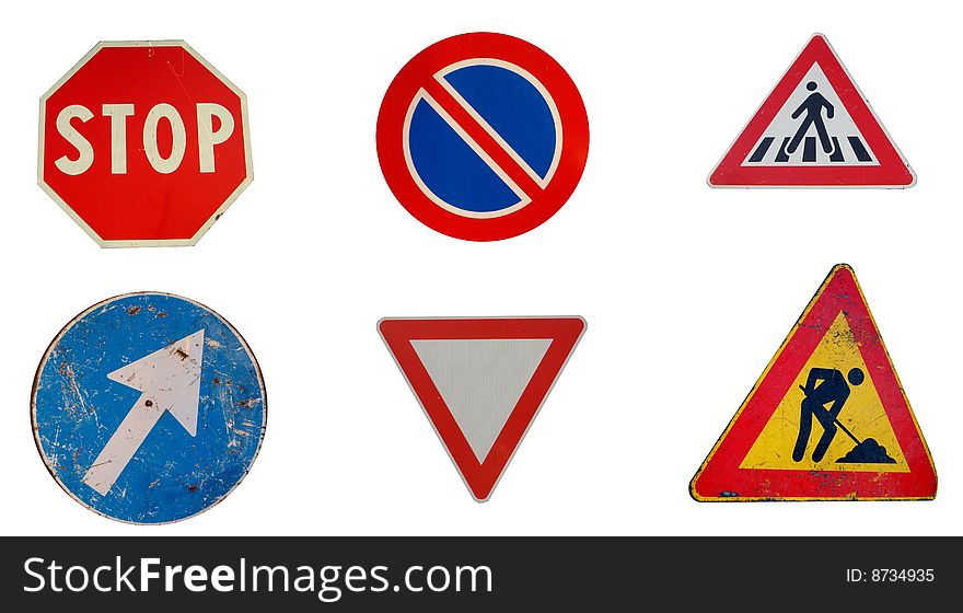 Six roadsign isolated over white