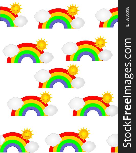 Beautiful rainbows, with the clouds and sun, in a pattern for seamless wallpaper. Beautiful rainbows, with the clouds and sun, in a pattern for seamless wallpaper...