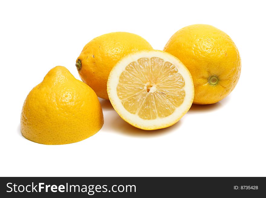 Ripe yellow lemon isolated on white background