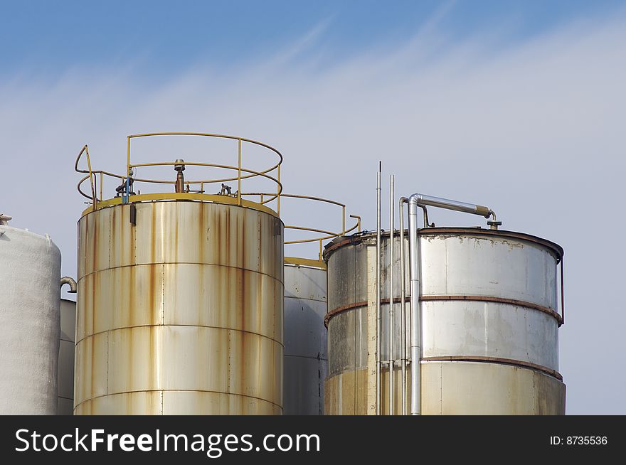 Group of industrial tanks for aging time. Group of industrial tanks for aging time